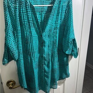 * Great Layering Piece Versatile Chaus Teal and Black Polka Dot Blouse